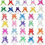 WILLBOND 200 Pcs 32 Colors Christmas Pull Bows Bulk for Gifts Wrapping, Decorative Assorted Colors Gift Wrap Pull Bows Ribbon for Xmas Birthday Wedding New Year Party Decorations, 1.8 cm Width