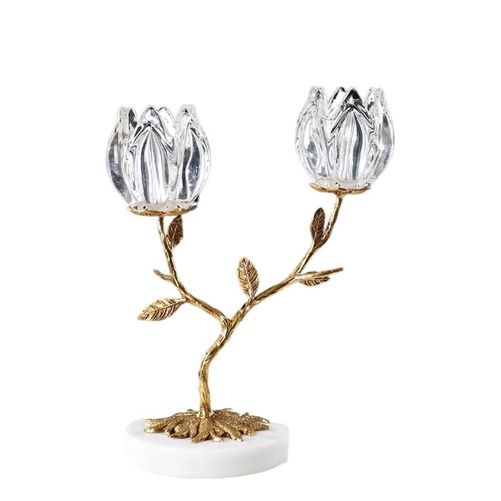 Candlestick Holder Light Double-head Candle Holder Ornaments with Base Home Dining Table Decoration Crystal Glass