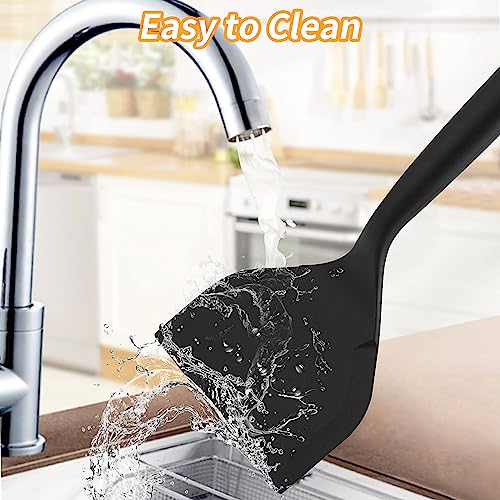 Sibba 2 PCS Silicone Spatula Pancake Cooking Turner Wide Flipper Kitchen Utensils Non-Stick High Temperature Resistant Plastic Short Flat Shovel Scraper Cookware Grill Multifunctional Egg Tools - Image 3
