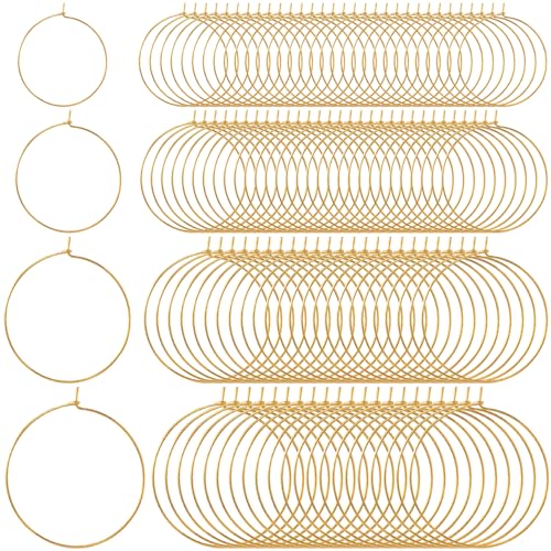 HINZIC 120PCS Earring Beading Hoops, 20/25/30/35mm Gold Earring Finding Rings Hypoallergenic, Open Hoop Round Earring Beading for DIY Jewelry Making Crafts for Women