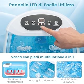 RELAX4LIFE Pediluvio Massaggiatore per Piedi con Rulli Massaggianti, Funzioni Riscaldamento 35℃-46℃, Vibrazioni, Bolle, Pietra Pedicure,Spenimento Automatico 1 Ora,Cavo 183cm,33x39x18cm (BluBlu)