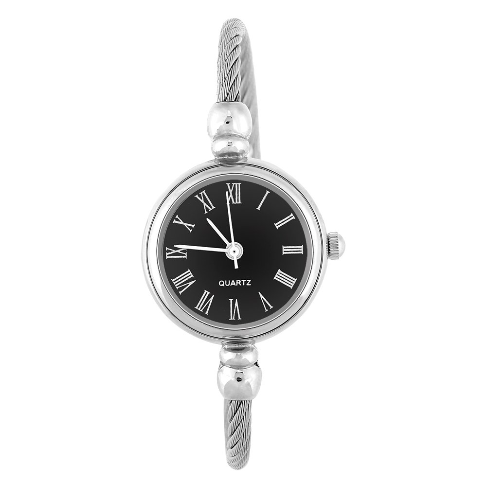 YUYTE Women Quartz Watches, Watch and Bracelet Set for Women, Female Analog Round Alloy Strap Open Bracelet Wristwatch for Ladies and Girls with Small Wrists (#01)