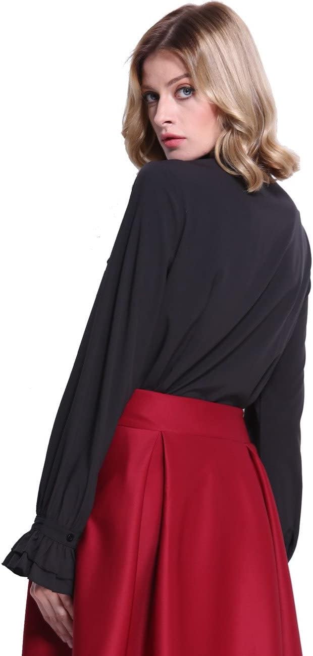 PrettyGuide Women's Victorian Blouse Retro Stand-Up Collar Lotus Ruffle Long Sleeve Gothic Shirt Tops - Image 5