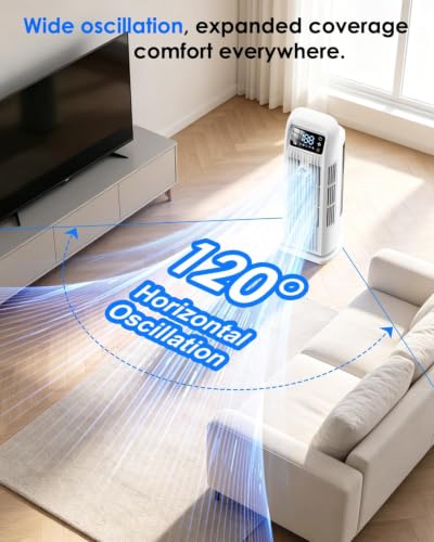 Image of Portable Air Conditioner, 4 in 1 Evaporative Air Cooler with Remote Control, 1200ML Water Tank, 120 Oscillating, 4 Speeds, 12H Timer, Mist Spray Tower Fan for Home Office, White