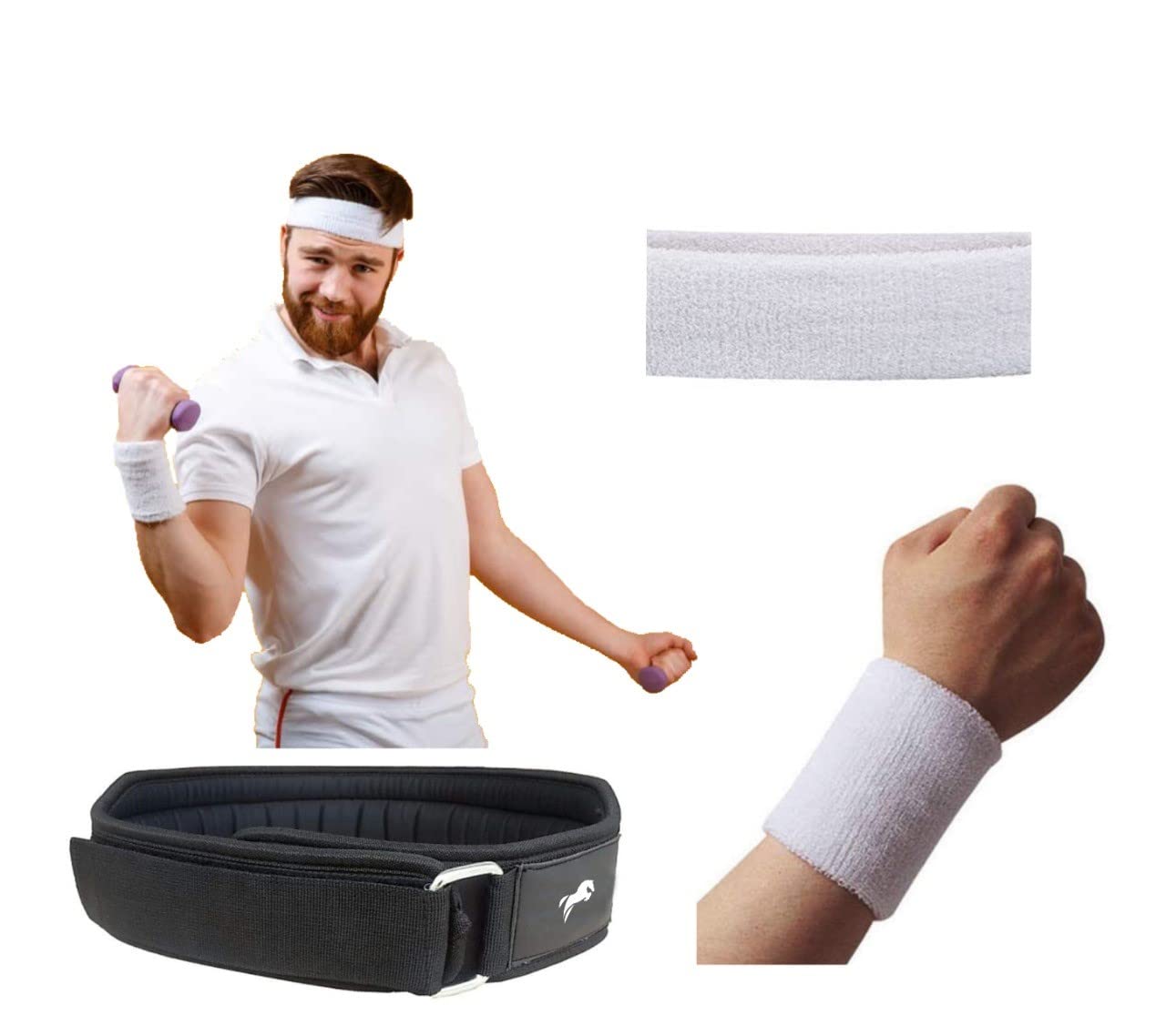 JUST RIDER 4-Inches Unisex Weightlifting Gym Belt Ultra-Light Foam Core for Fitness Workout | Hook & Loop Closure and Cotton Wrist Band and Headband Combo (L) (B09Z6TZKWW) Amazon Price History, Amazon Price Tracker