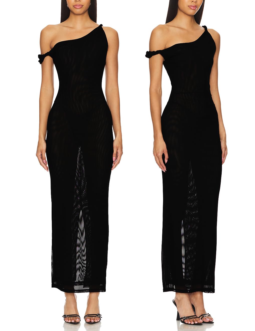 Abito formale da donna monospalla con spacco posteriore sexy in rete aderente maxi abito una spalla attorcigliata copricostume da spiaggia 387