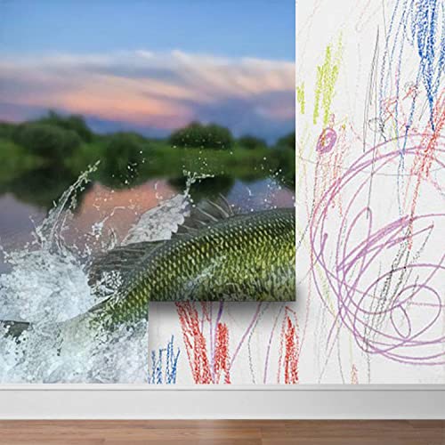 Self Adhesive Pvc Wallpaper Bass Fishing Largemouth Perch Fish Jumping With Splashing In Water Peel & Stick Wallpaper Wall Mural Wall Decal Wall Poster Home Decor Sticker For Living Room Bedroom #TOP4