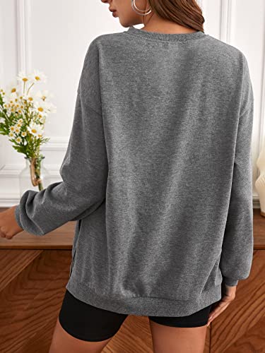 Makemechic Women's Maternity Oversized Long Sleeve Split Side Letter Graphic Pullover Tee Tops Dark Grey S #TOP2