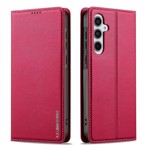 Étui Samsung S23 Ultra rouge en cuir avec porte-carte et fermeture magnétique