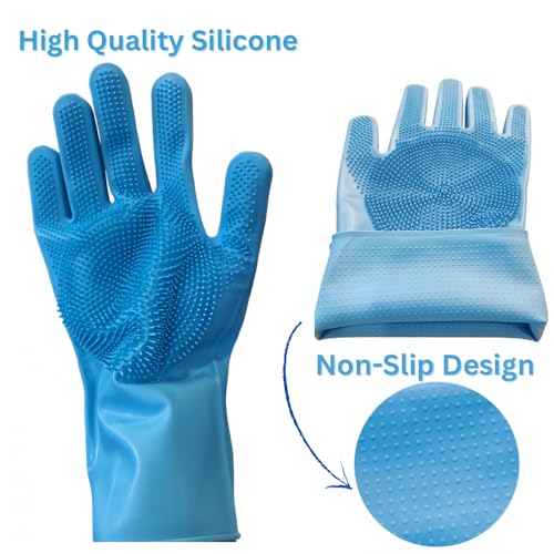 Image of Pet Grooming Gloves for Dogs and Cats,Heat Resistant Silicone Gloves with High-Density Teeth, Enhanced 5-Finger Design for Bathing and Massage Dogs and Cats,Blue
