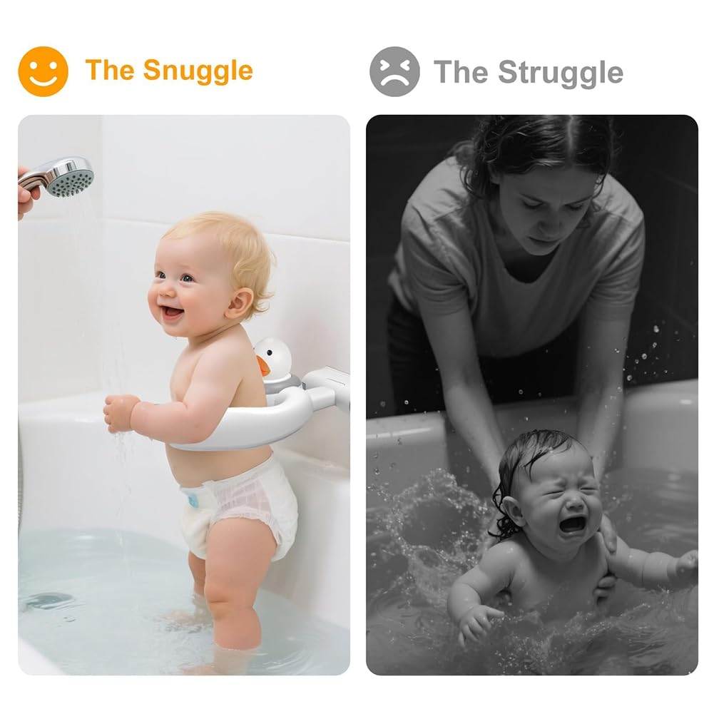 Soporte de Baño para con Pato de Juguete A Presión. Soporte de Baño Interactivo Sin Taladros con Ventosas Antideslizantes y Ajustable.
