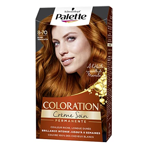 Schwarzkopf - Palette - Coloration Permanente Cheveux - Crème Soin - Brillance Intense - Couvre 100% des Cheveux Blancs - Tenue 8 semaines - Blond Terracotta 8.70