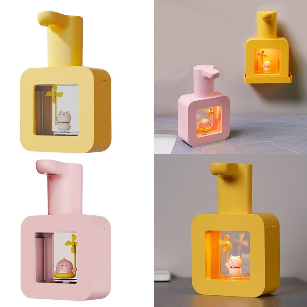 Dispenser automatico di sapone per bambini, dispenser di sapone per le mani di animali domestici, dispenser di sapone in schiuma non touch con rilevamento automatico, ricarica USB, 400 ml (giallo)