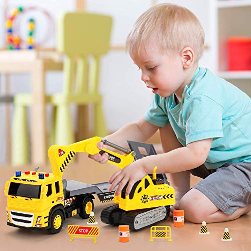 Flatbed Truck w/ Excavator Tractor - 1:12 Scale Large Size Toys - Push and Go Toy Trucks, Construction Trucks for… - Image 6