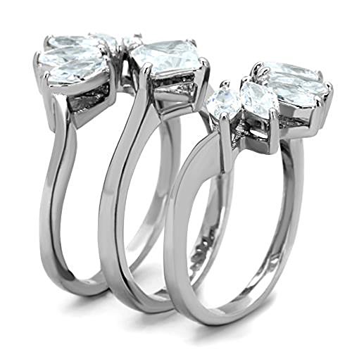 Marimor Jewelry Women's Stainless Steel 316 AAA Grade Cubic Zirconia 3 Piece Wedding Ring Set4