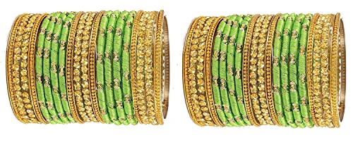 Image of NMII Glass and Silk Thread Zircon Gemstone Bangle Set For Women /Girls