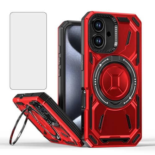 Coque iPhone 16 Asuwish avec protège-écran verre trempé et anneau de support noir