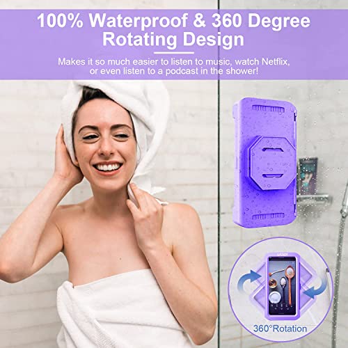 Image of URROY Shower Phone Holder Waterproof, 360 Rotation Shower Phone Case, Anti-Fog High Sensitivity Universal Cover Mount Stand for Bathroom Wall Mirror Bathtub Kitchen, Gift for Men Women
