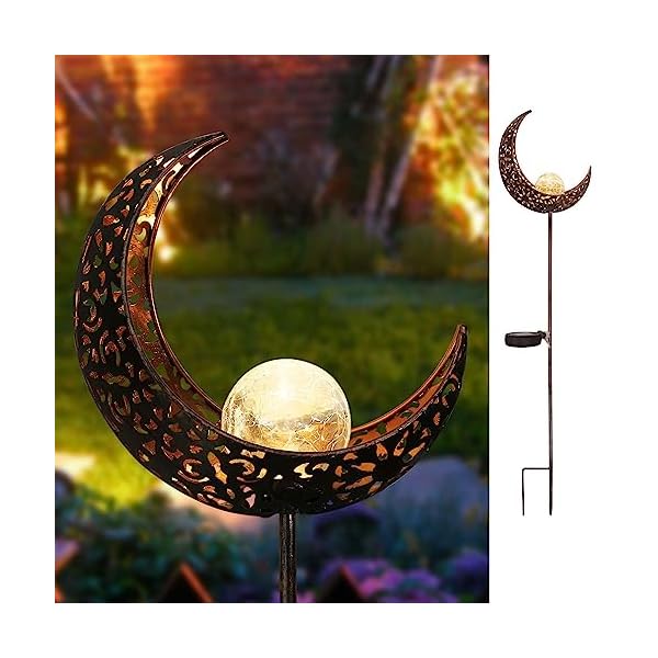 HOMEIMPRO Moon Solar Lights Outdoor Garden Stakes, Waterproof Crackle Glass Metal Decorative Lights for Pathway, Lawn, Patio or Courtyard, Birthday Gift, Mothers’ Day Fathers’ Day Gift (Bronze)