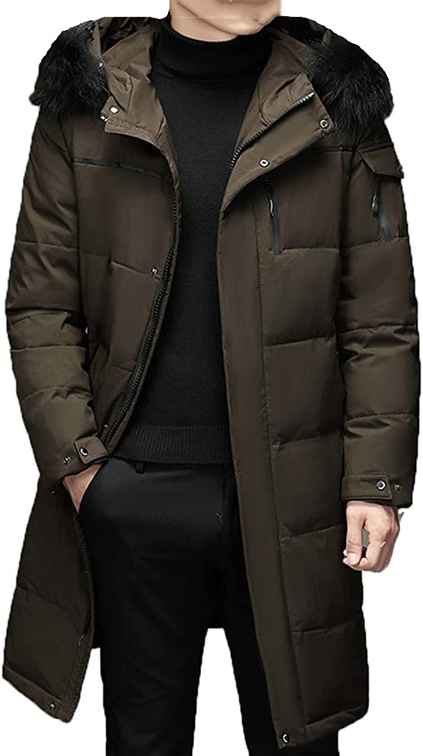 Piumino da Uomo Lungo con Cappuccio Parker Ispessito Caldo Lungo Piumino D'Anatra Bianco Leggero Cappotto da Neve con Cerniera Cappotto Invernale Antivento Ispessito