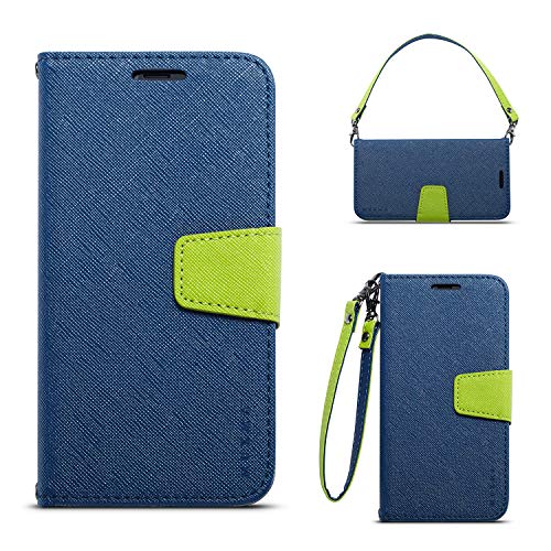 QIHANG Funda para teléfono móvil LG V30 / V35 ThinQ, funda de piel con tapa, tarjetero, correa de mano, funda protectora para LG V30 / V35 ThinQ Cover (azul)