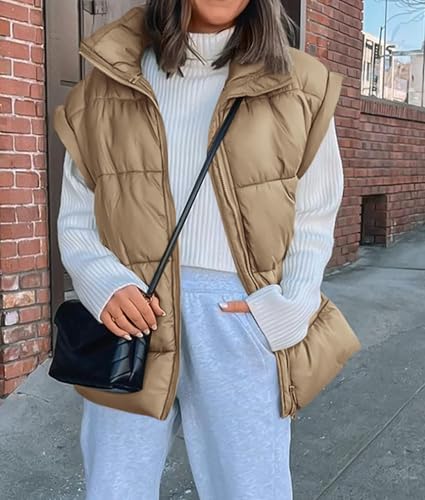 PRETTYGARDEN Women's Puffer Vest Fall Casual Stand Collar Lightweight Sleeveless Zip Up Padded Jackets Outerwear2