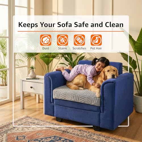 Image of Amazon Basics - Velvet Quilted Make Your Own Sofa Cover | 70cm x 70cm |Microfiber Sofa Slipcover (Striped,Silver, 1 Seater)