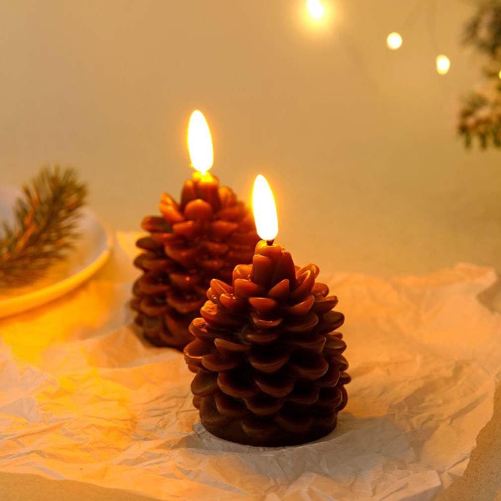 LUCKKY 2PCS Flameless Pinecone Candles Battery Operated, Real Wax Unscented LED Candles, LED Pine Cone Candles, Battery Operated Waxy Pillar Candles for Christmas Home Party Decoration