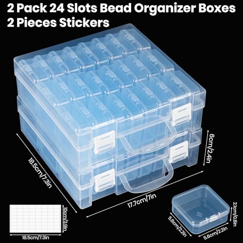 Image of Bead Organizer Box, Small Bead Storage Containers, Craft Bead Storage Box Rhinestone Organizer Storage Bead Organizers and Storage with Hinged Lid for Seeds Art Craft (2 Pack - 24 Slots Blue)