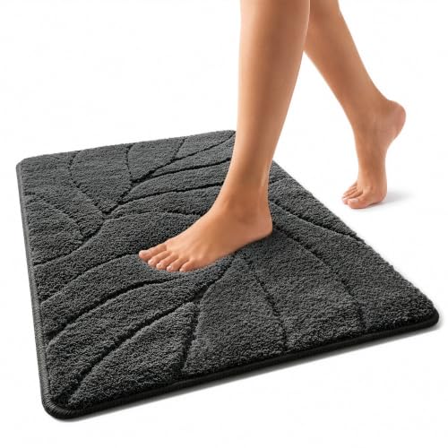 Floordirekt Badteppich - extra flauschig & schnelltrocknend - Badezimmerteppich mit rutschhemmender Rückseite - Badematte Duschvorleger (Maris) (Dunkelgrau 80 x 150 cm)