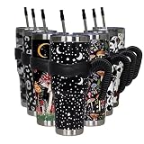 40 Oz Tumbler with Handle and Straw, Star and Moon Reusable Tumbler Stainless Steel Insulated Leak P