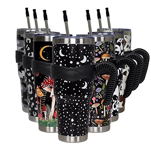 40 Oz Tumbler With Handle And Straw, Star And Moon Reusable Tumbler Stainless Steel Insulated Leak Proof Travel Coffee Mug Lunar Print Cup, Keeps Drinks Cold Up To 34 Hours Or Hot For 12 Hours #TOP27