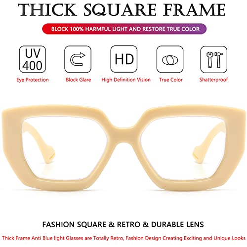 Image of AIEYEZO Thick Frame Blue Light Glasses Men Women, Fashion Square Computer Eyeglass Anti Eyestrain & Prevent Headache