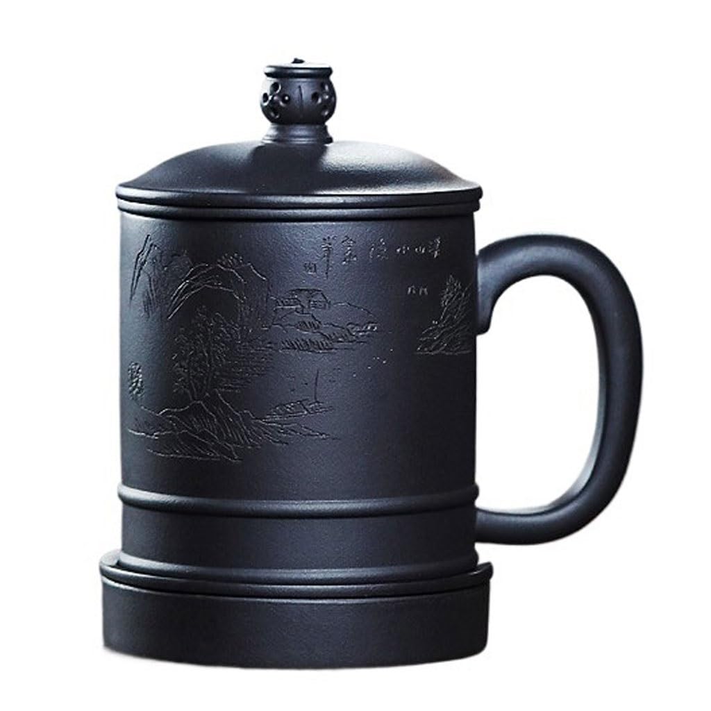 Tasse à thé en céramique Tasse Zisha en Argile sculptée à la Main avec Filtre intérieur for Infusion de thé, séparation du thé et de l'eau, 480 ML Tasses à thé