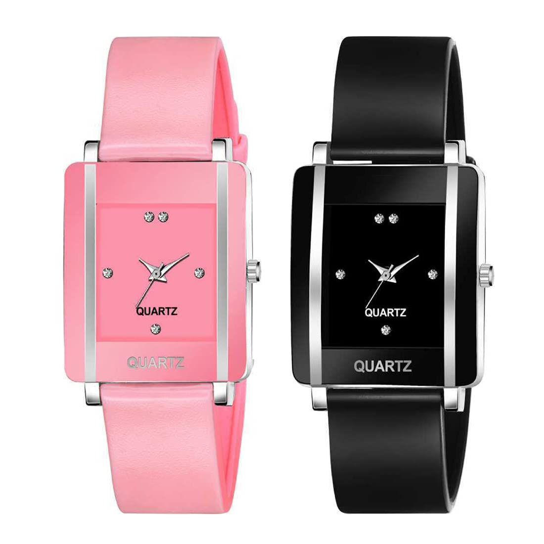 GOLDENIZE FASHION Rectangular Dial Analogue Multicolor Dial Rubber Strip Womens & Girls Watches Combo Pack of 2 (Black, Pink) (B09DPVQCX4) Amazon Price History, Amazon Price Tracker