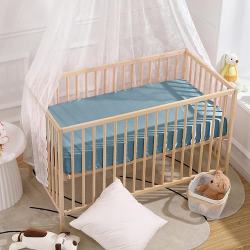 Image of SiinvdaBZX 2 Pcs Satin Mini Crib Sheets 38 x 24In, Fog Blue & Light Blue | Silk-Like Soft Mini Portable Crib Sheets Mattress Cover Portable Playard Sheets with 5In Deep Pocket, Great for Baby Hair