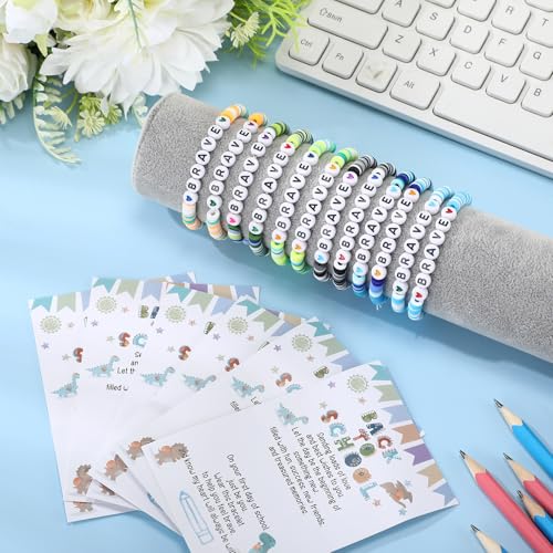 12 Set Back to School Mommy and Me Bracelets Matching Clay Beaded Wish Bracelets Colorful Mom and Mini with Heart and Brave Gift for Mother Students Class4