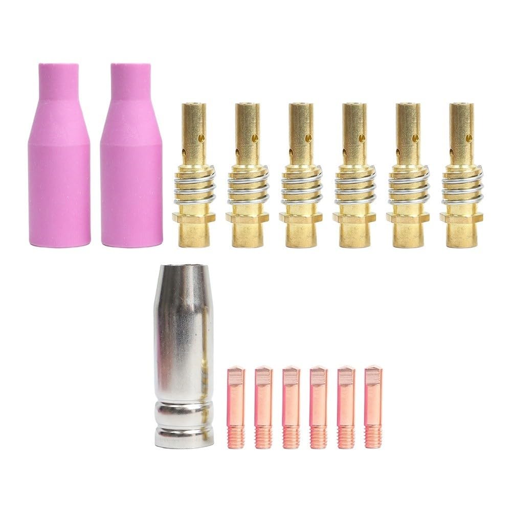 15PCS Welding Accessories Kit for 15AK Tips 1.0mm Copper Contact Nozzles and Tip Holders with Earthenware Diffusers Compatible with MIG MAG AK15 MB-15 Torches