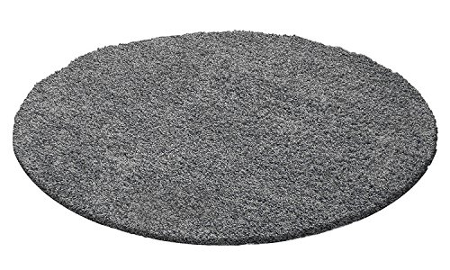 Fabelia Shaggy Hochflor  Alfombra Feli Comfort decente 12 tamaños y Colores  Öko-Tex 100, Polipropileno, Gris, 120 cm (Redondo)