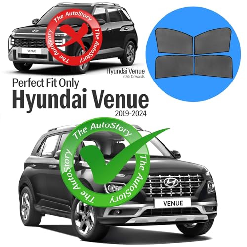 Image of AutoStory Custom Fit Black Mesh Car Sunshade for Venue 2019-2024 | UV & Heat Protection Car Window Curtains | Privacy Car Sun Shade | Breathable Vehicle Specific Side Window Shades