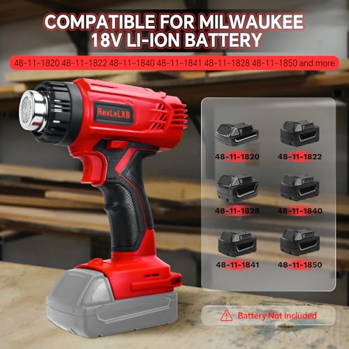 Schnurlose Display-Heißluftpistole für Milwaukee 18V Li-Ion Akku, 400W 1022℉ (550℃) Heißluftpistole mit Überlastungsschutz, 4 Düsenaufsätze zum Einschweißen, Basteln, Rohrbiegen (OHNE BATTERIE)