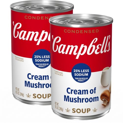 Campbell's Condensed 25% Less Sodium Cream of Mushroom Soup, 10.5 Ounce Can (Pack of 2)