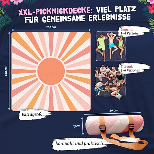 Bobby Beach Picknickdecke wasserabweisend | Stranddecke sandfrei Strandmatte gepolstert | Strandtuch XXL Camping Zubehör Picknickdecke 200x200 (Sunshine, 200 x 200 cm, gerollt)
