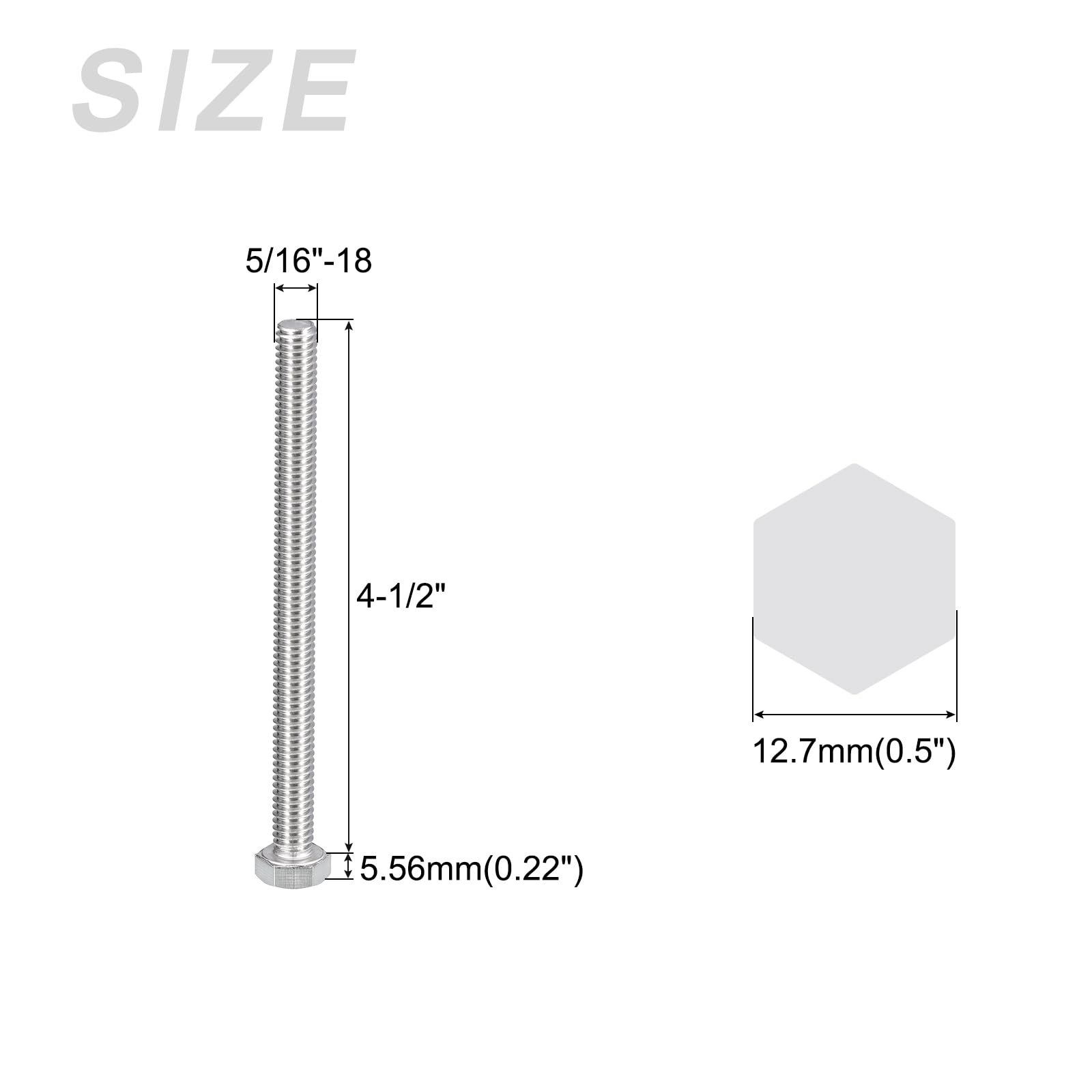 METALLIXITY Hex Head Bolts (5/16-18 x 4-1/2") 15Pcs, 304 Stainless Steel 18-8, Fully Threaded, External Hex Drive - Image 2