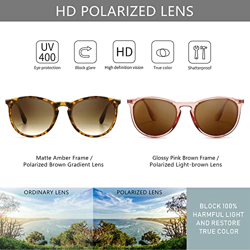Polarized Vintage Round Sunglasses for Women and Men - 2 Pairs