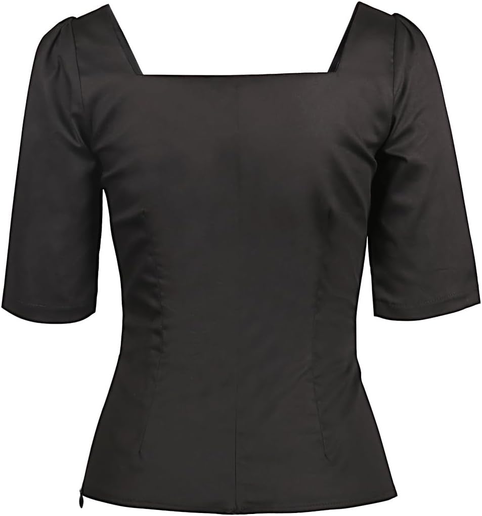 YARN & INK Women's 1950s Pinup Tops, Rockabilly Vintage Blouse Medium Sleeves Sweetheart V-Neck Shirt - Image 2