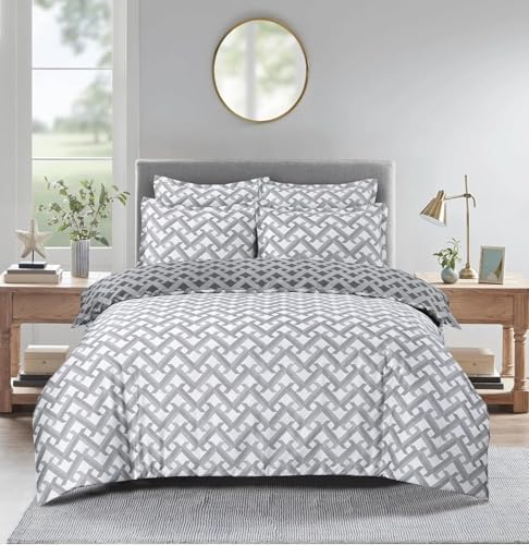 Majestic Giftware Madison Linen 4 Pcs 48" Twin Size Bedding Set (BL107-48T-4pcs) Diamond Braid Dark Gray 300 TC Cotton Sateen Durable & Washable | 1 Fitted Sheet, 1 Duvet, 2 Pillowcases