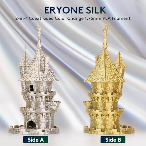 Image of ERYONE Silk Dual Color PLA Filament 3D Printer 1.75mm + /- 0.03mm, Bicolor Filament Two Tone PLA 1KG(2.2lbs) Cardboard Spool, Gold Silver