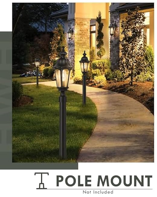 HWH Outdoor Post Lights Lamp Post Light Fixture, 22'' Large Post Lamp Pole Lantern with Seeded Glass, Exterior Column Pillar Lights Waterproof, Matte Black, 5HW90P-M BK