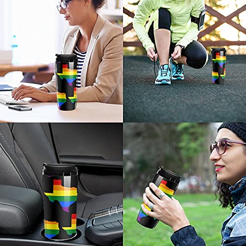 Texas Map LGBT - Vaso de viaje con tapa de plástico con doble pared aislada con diseño de patrón de impresión - Imagen 6